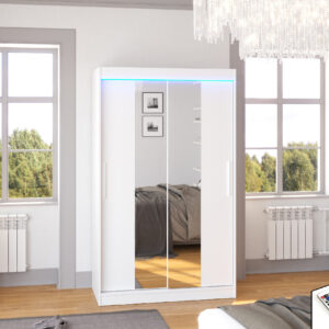 ADRK Šatní zrcadlová skříň posuvná s LED osvětlením SANTOS W 120 L