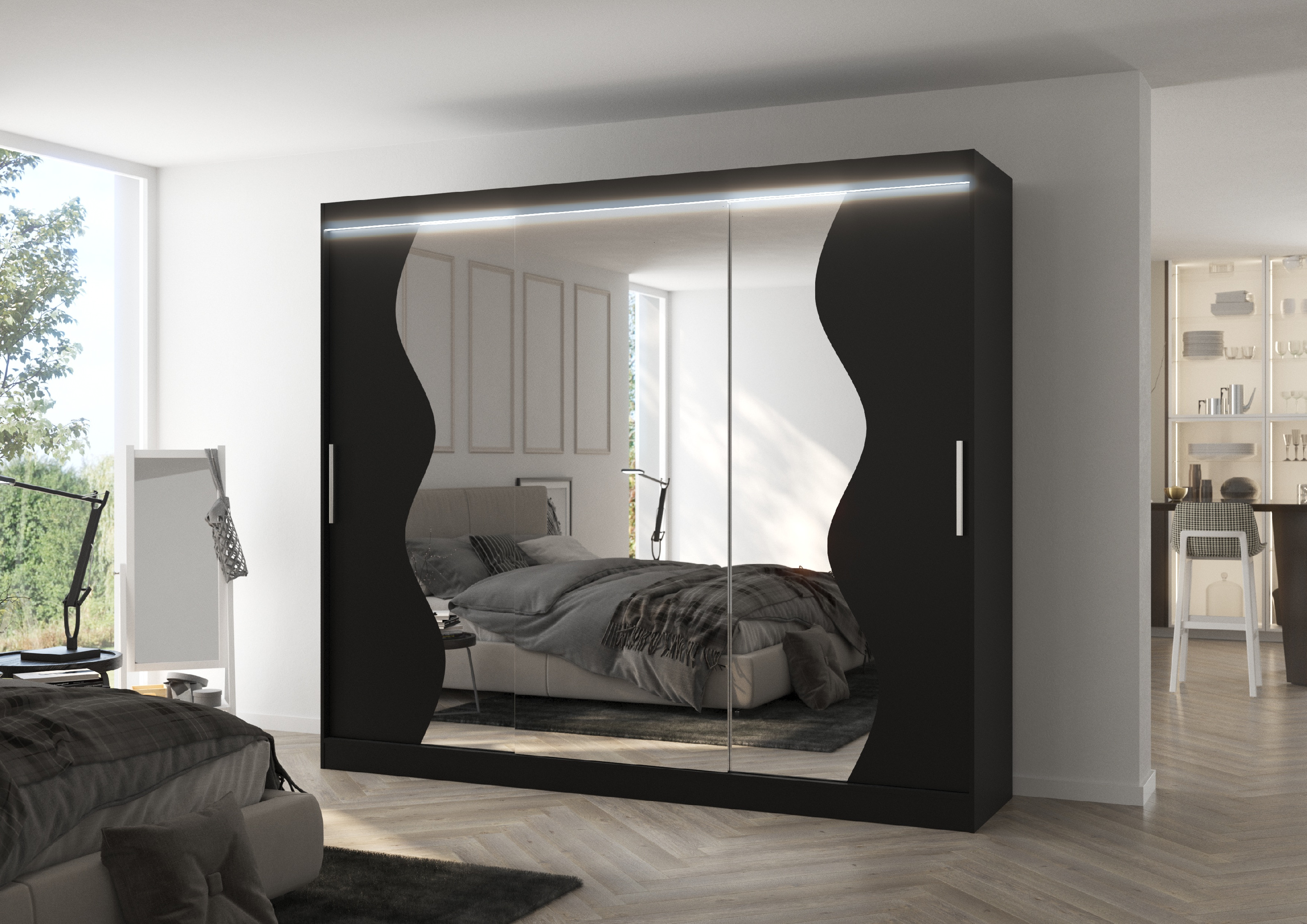 ADRK Šatní zrcadlová skříň posuvná s LED osvětlením SHARON B 250 L