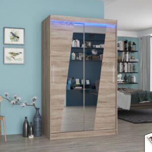 ADRK Šatní zrcadlová skříň posuvná s LED osvětlením TEXAS T 120 L