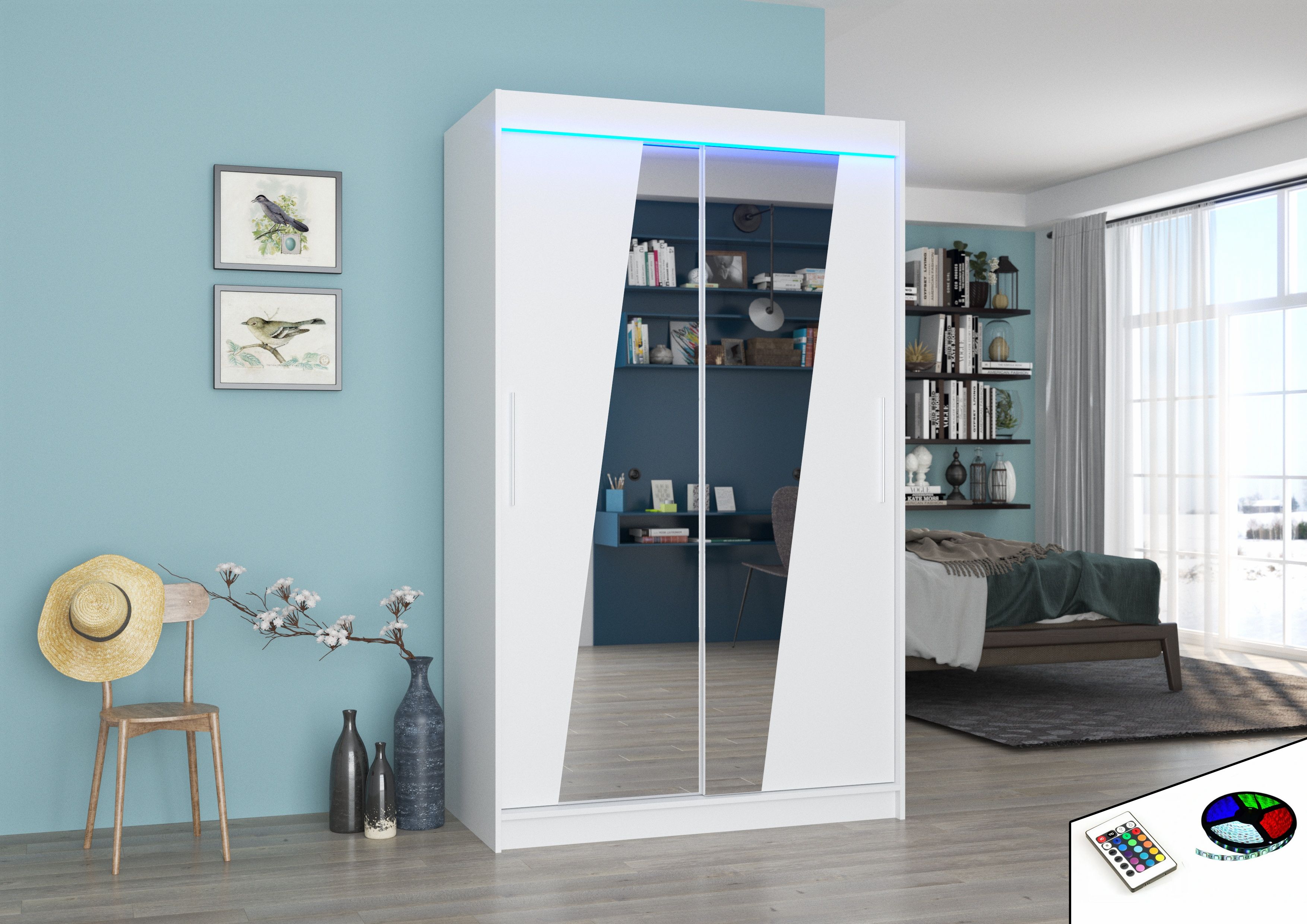 ADRK Šatní zrcadlová skříň posuvná s LED osvětlením TEXAS W 120 L