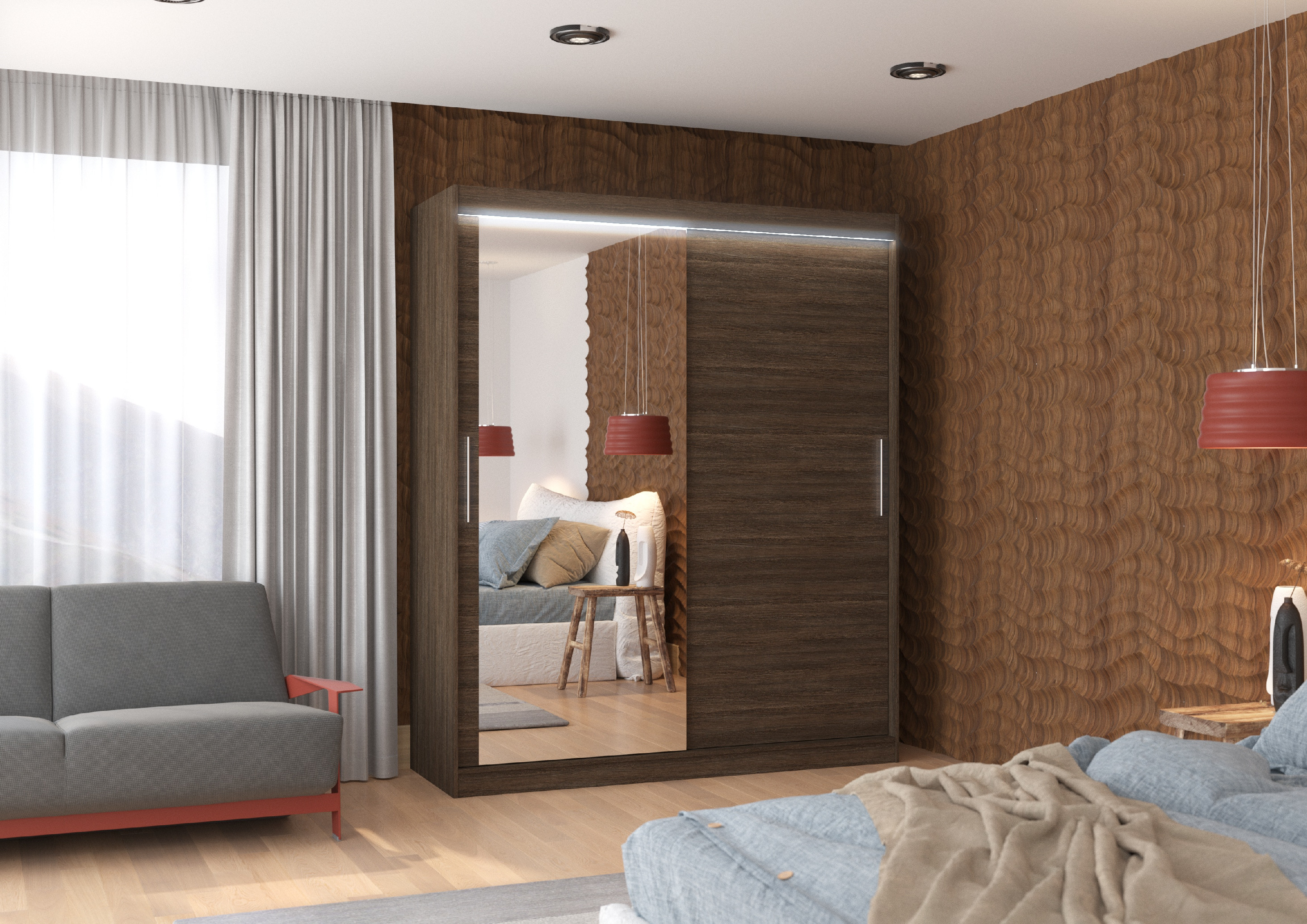 ADRK Šatní zrcadlová skříň posuvná s LED osvětlením TOM CH 180 L