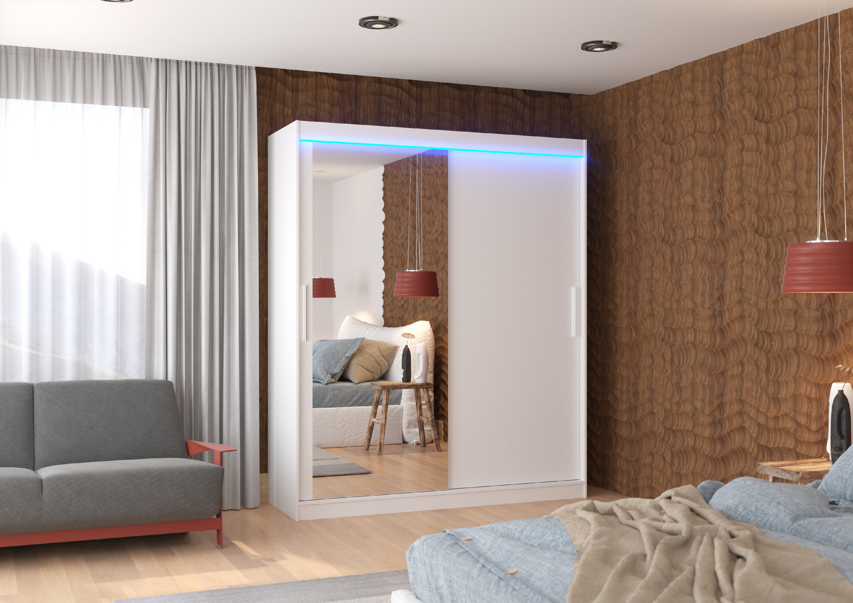 ADRK Šatní zrcadlová skříň posuvná s LED osvětlením TOM W 180 L