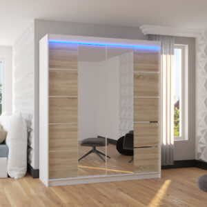 ADRK Šatní zrcadlová skříň posuvná s LED osvětlením TRAVES W-S 180 L