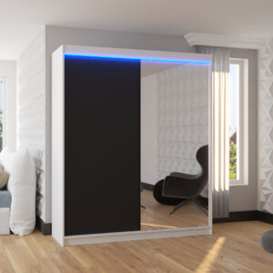 ADRK Šatní zrcadlová skříň posuvná s LED osvětlením VIKI W-B 180 L