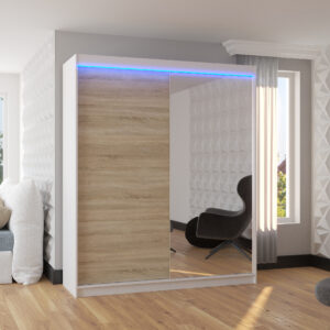 ADRK Šatní zrcadlová skříň posuvná s LED osvětlením VIKI W-S 180 L
