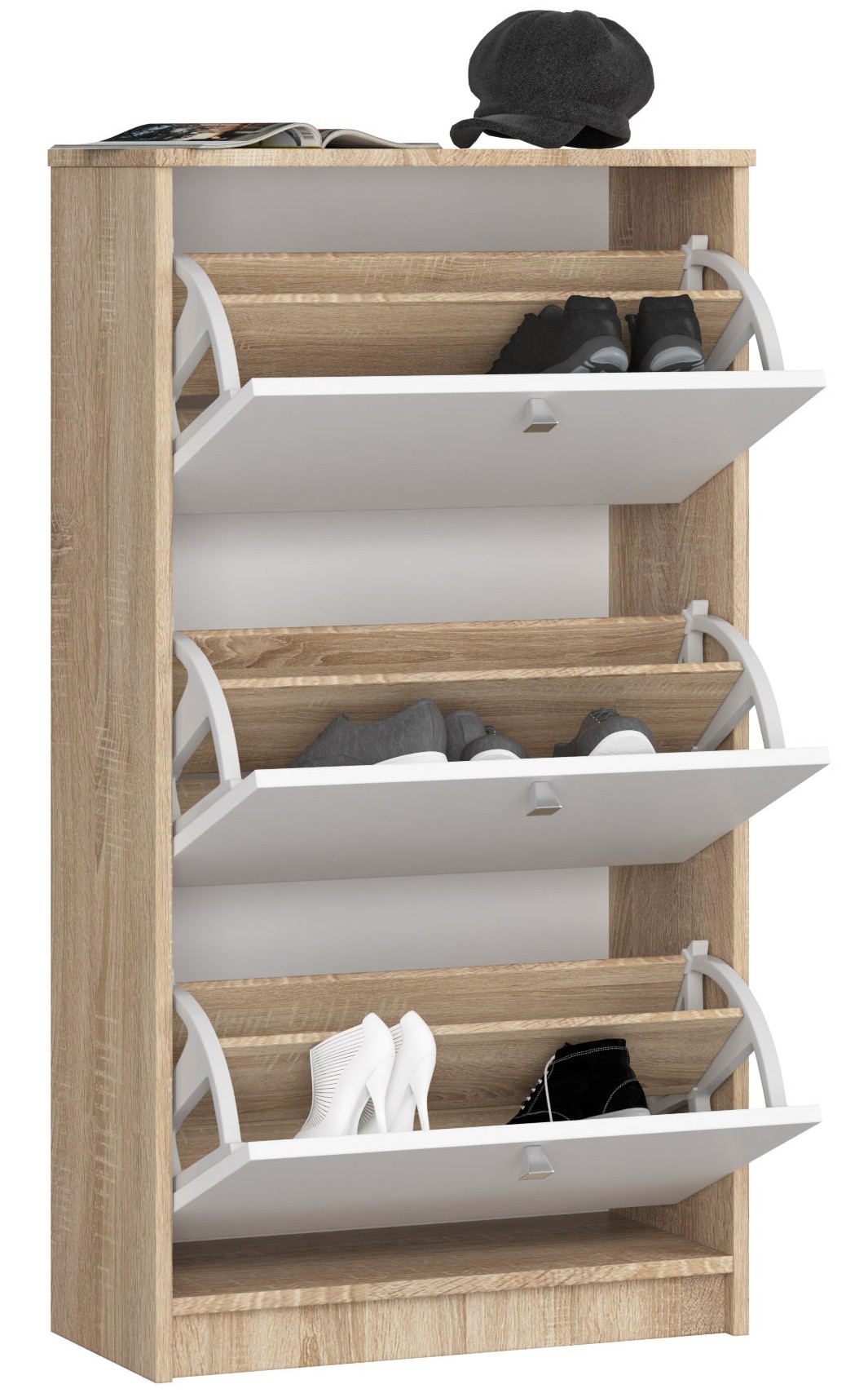 Ak furniture Botník Marienne 60 cm - 3 dvířka dub sonoma/bílý - Obrázek 2