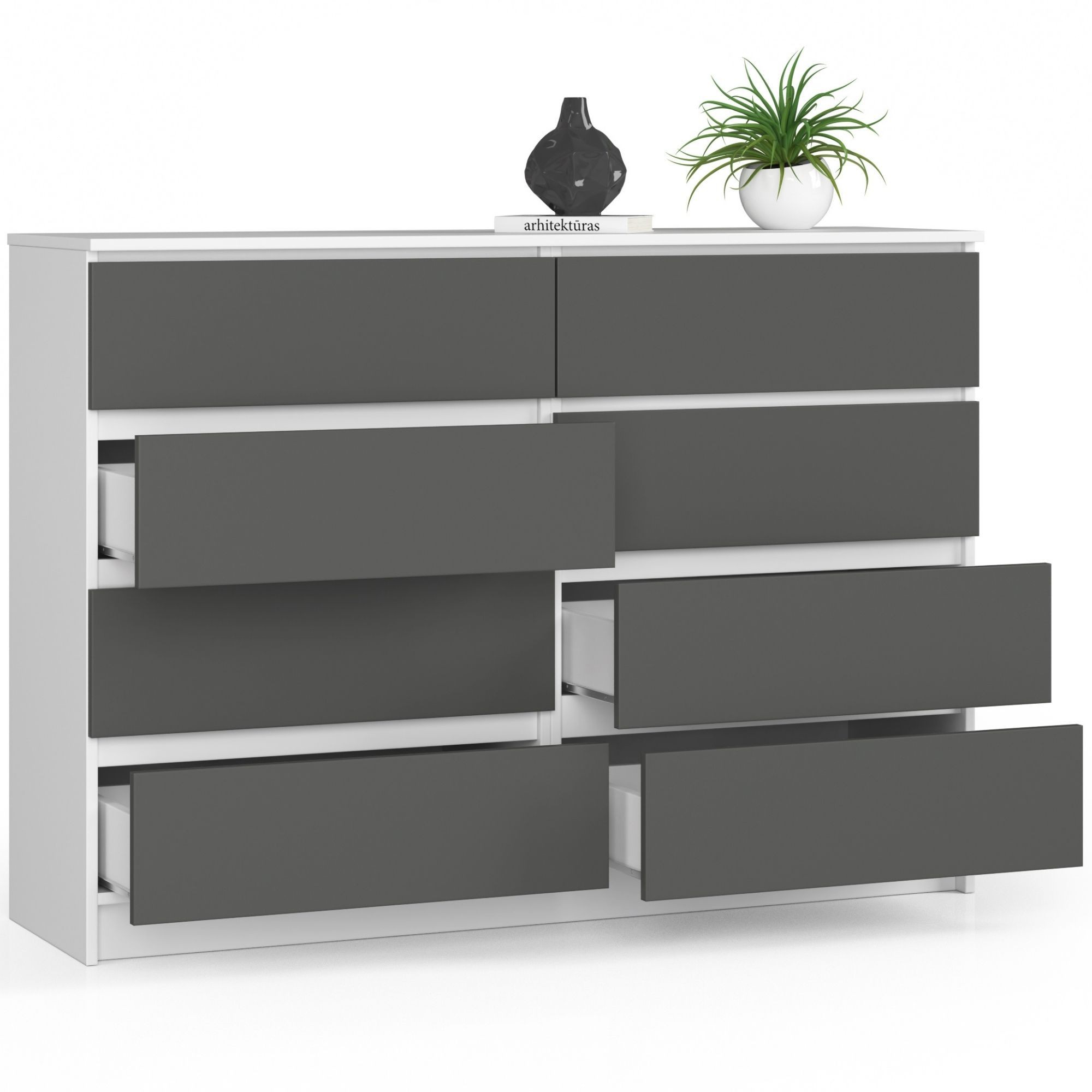 Ak furniture Komoda Kuba 140 cm 8 šuplíků bílá/grafitová - Obrázek 2