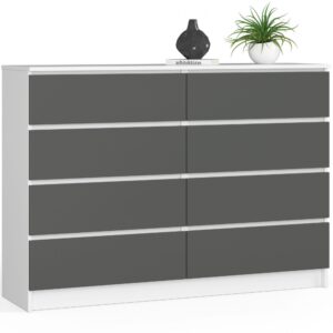 Ak furniture Komoda Kuba 140 cm 8 šuplíků bílá/grafitová