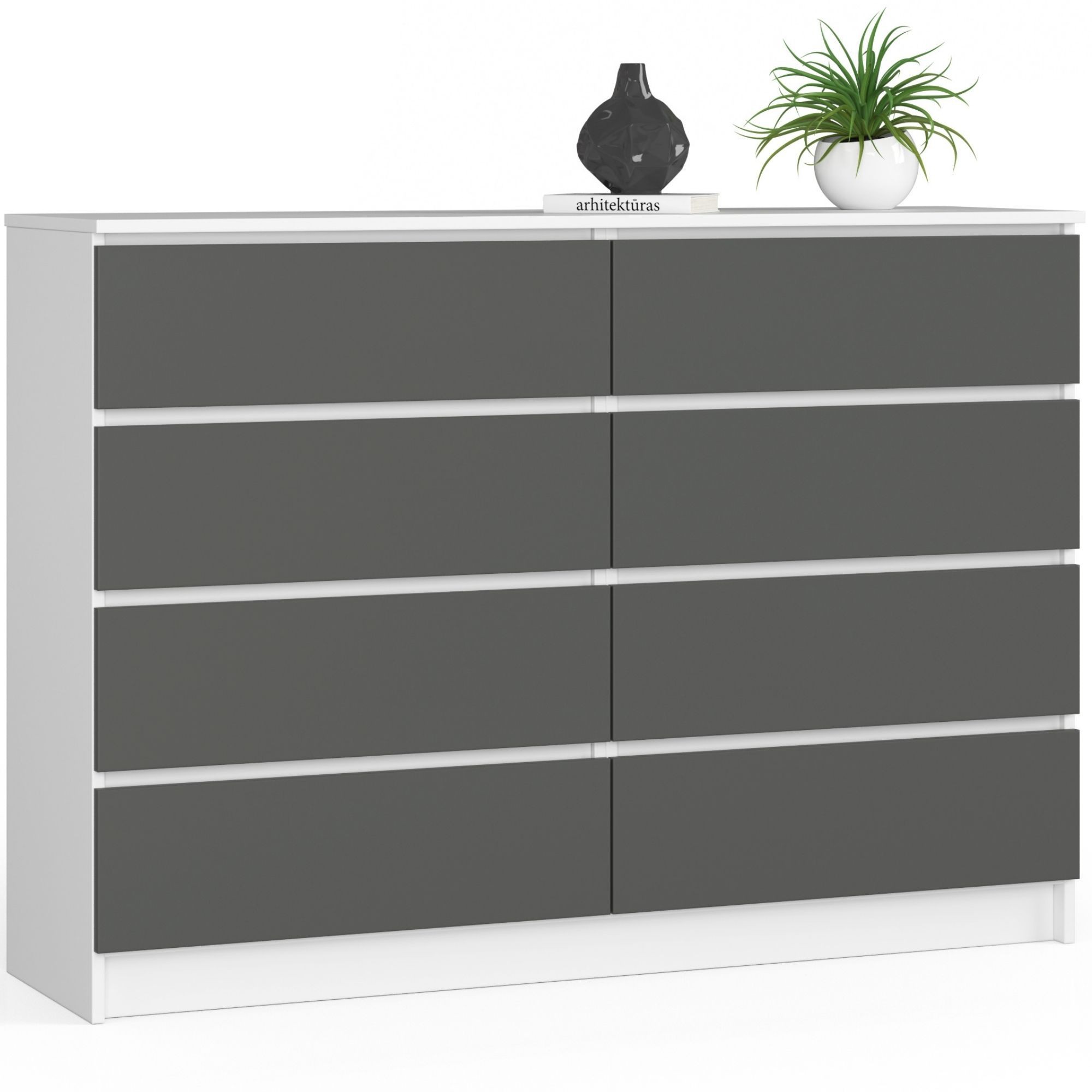 Ak furniture Komoda Kuba 140 cm 8 šuplíků bílá/grafitová