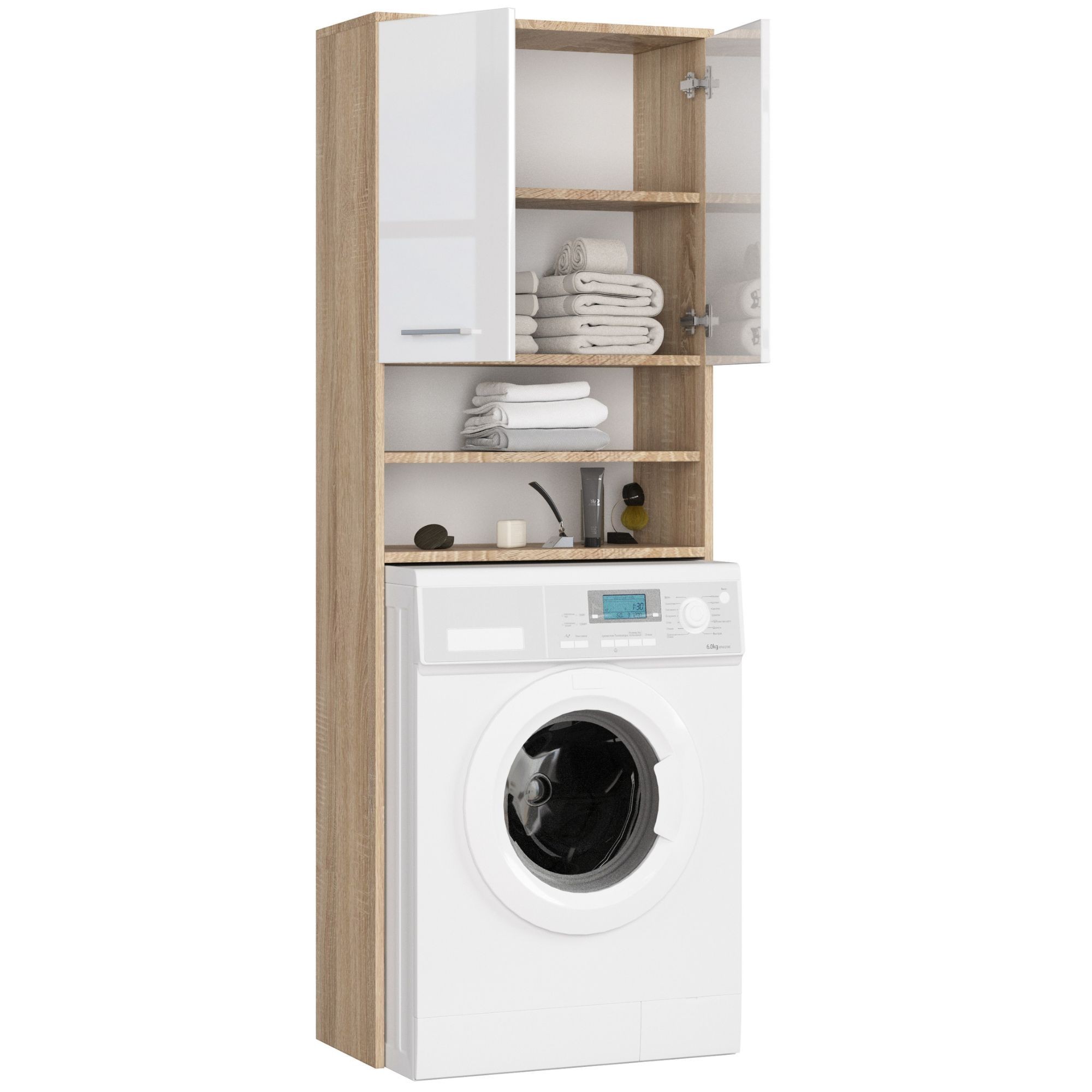 Ak furniture Koupelnová skříňka nad pračku SONOM dub sonoma/bílá - Obrázek 2