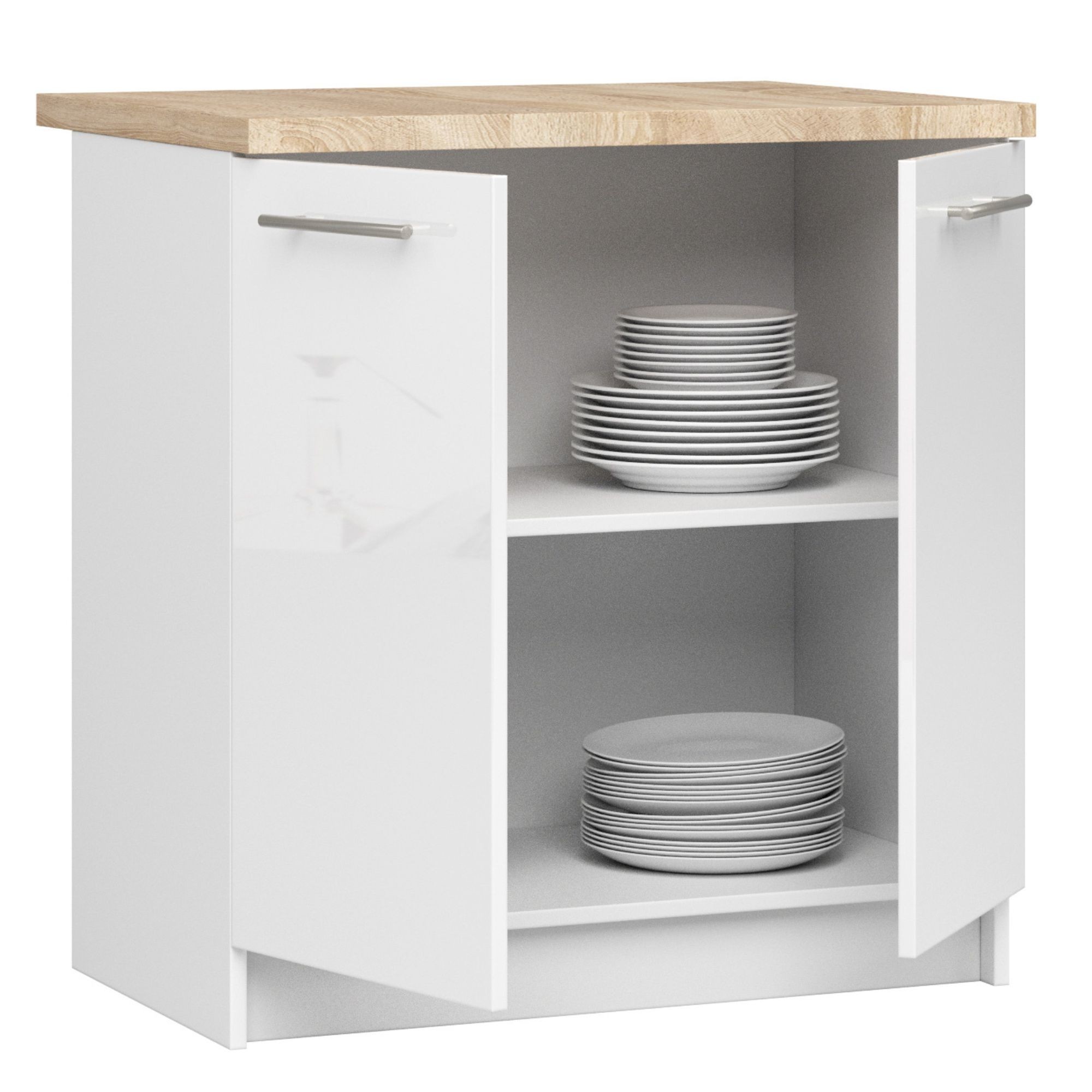 Ak furniture Kuchyňská skříňka Olivie S 80 cm 2D bílá/bílý lesk/dub sonoma - Obrázek 2