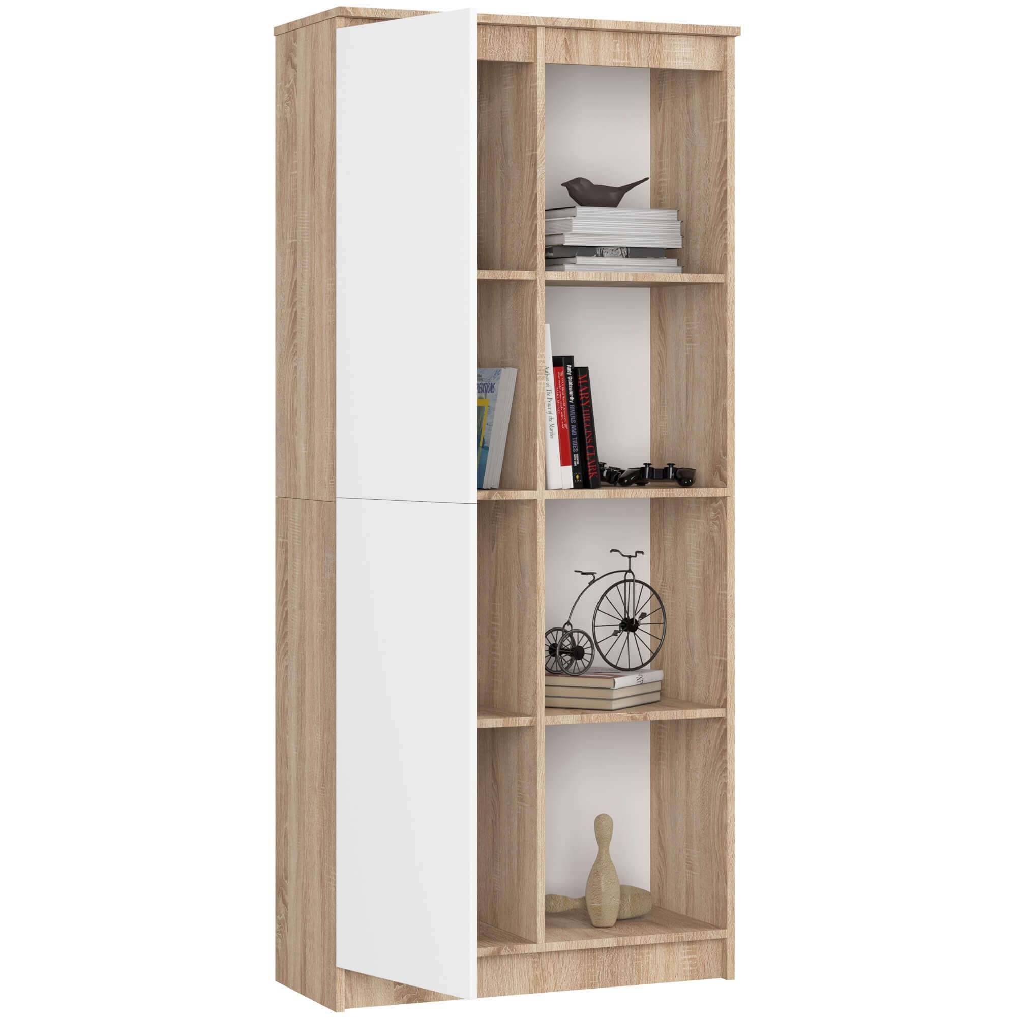 Ak furniture Regál Rexa 80 cm 1 skříňka a 4 police dub sonoma/bílý - Obrázek 2