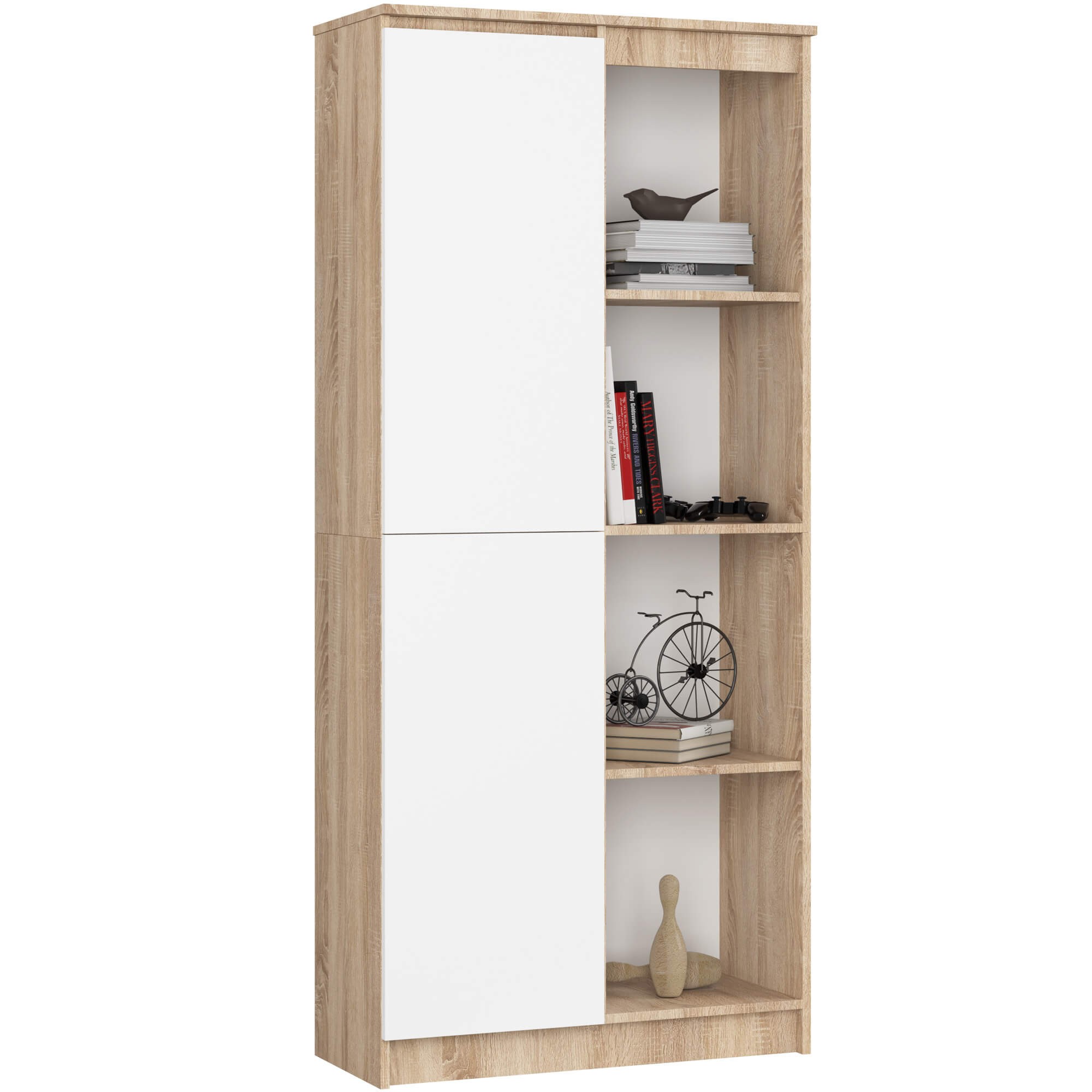 Ak furniture Regál Rexa 80 cm 1 skříňka a 4 police dub sonoma/bílý