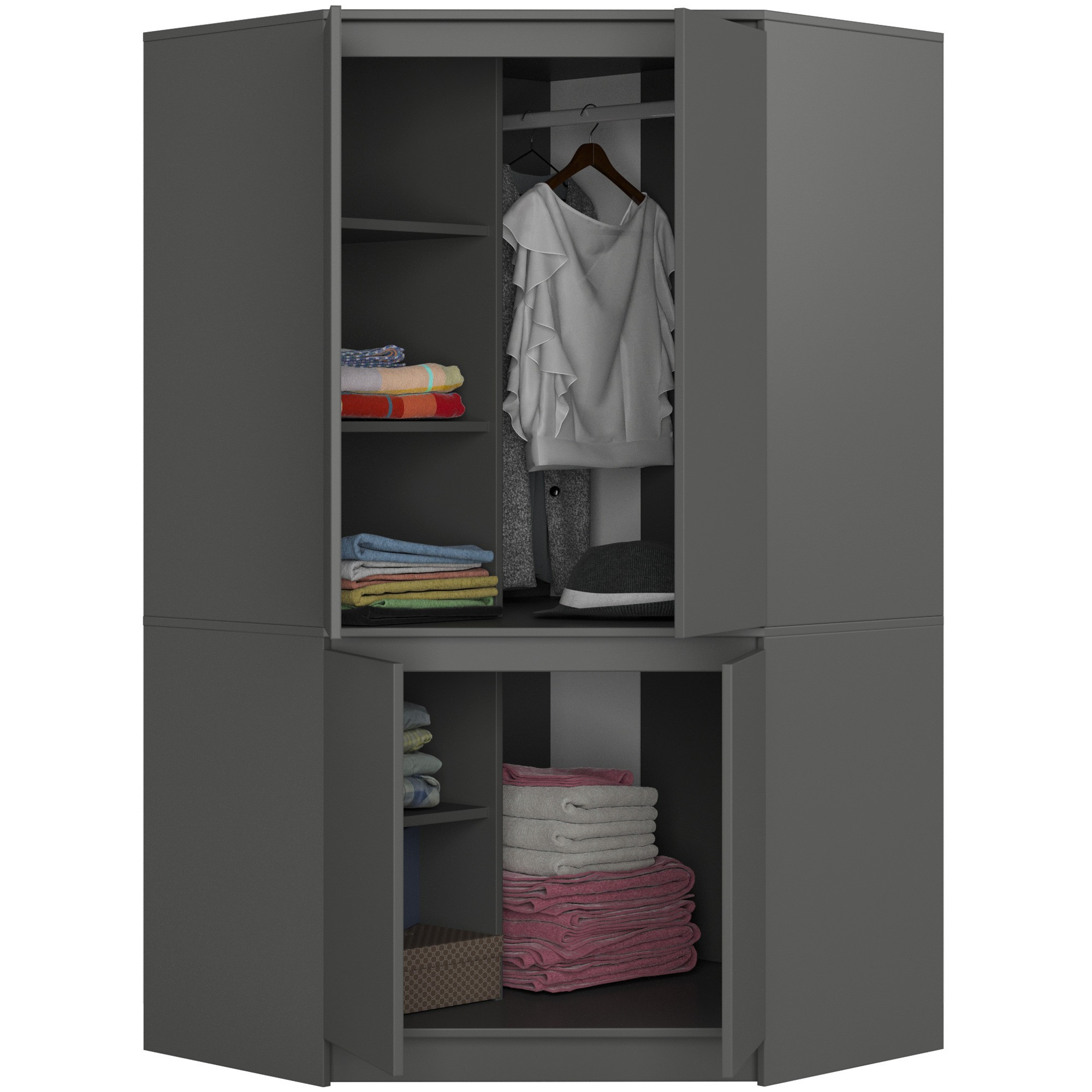 Ak furniture Rohová šatní skříň CLP 100 cm 4D grafitově šedá - Obrázek 2