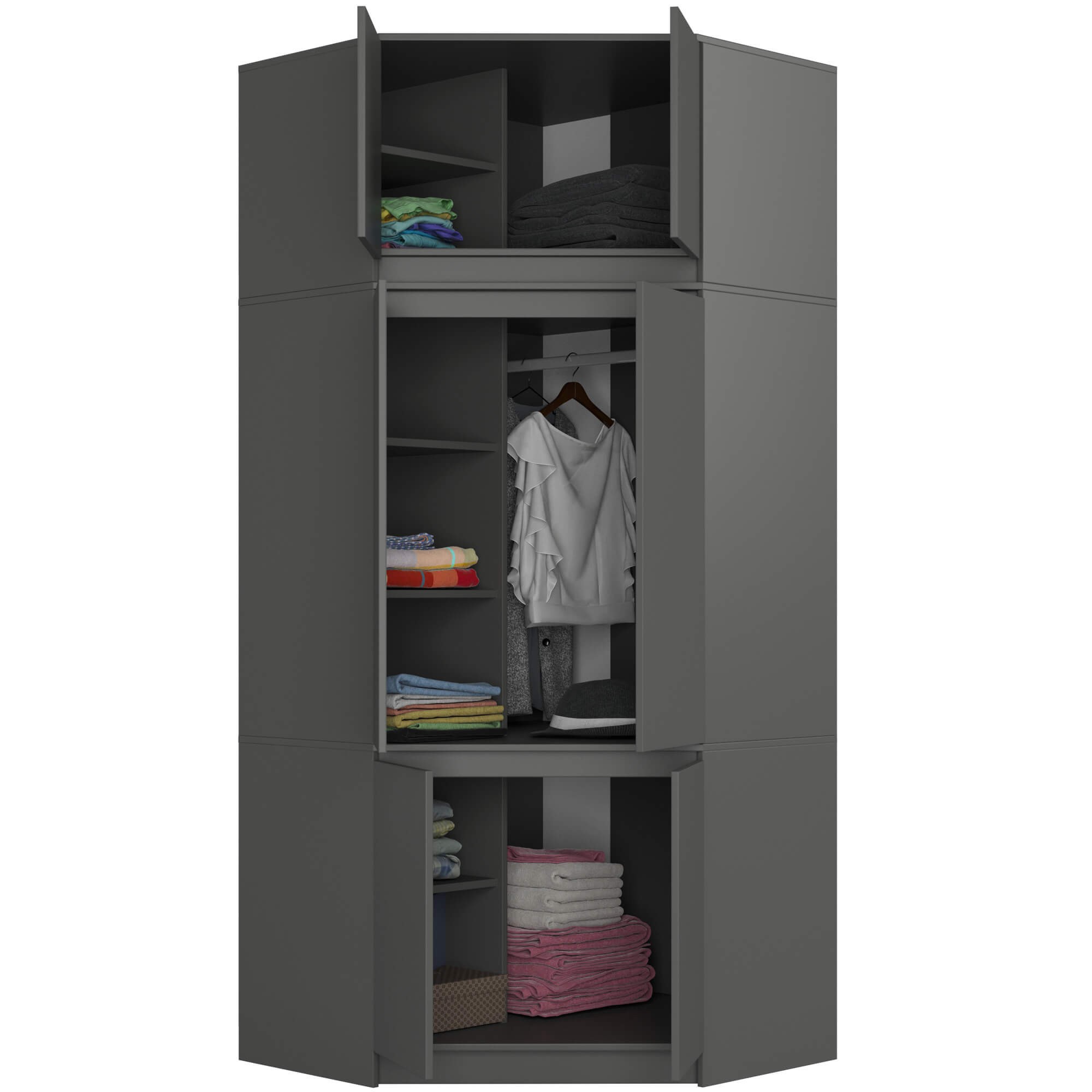 Ak furniture Rohová šatní skříň CLP 100 cm 6D grafitově šedá - Obrázek 2