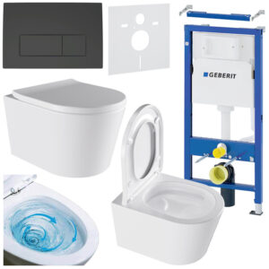 BPS-koupelny Podomítkový modul Geberit DuoFix s WC mísou EL-WH-02 + ovládací tlačítko Delta 50 černá mat