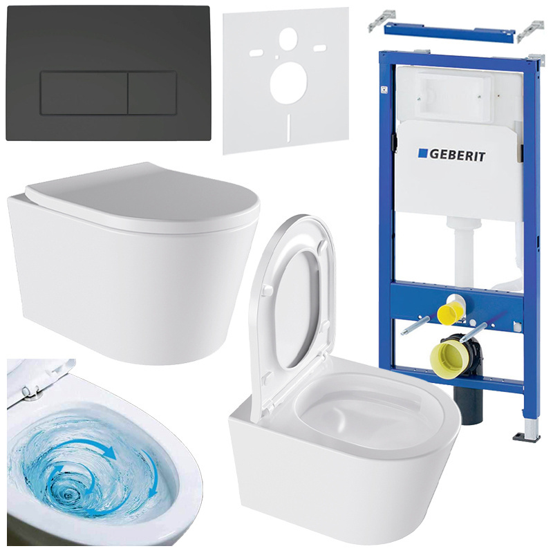 BPS-koupelny Podomítkový modul Geberit DuoFix s WC mísou EL-WH-02 + ovládací tlačítko Delta 50 černá mat