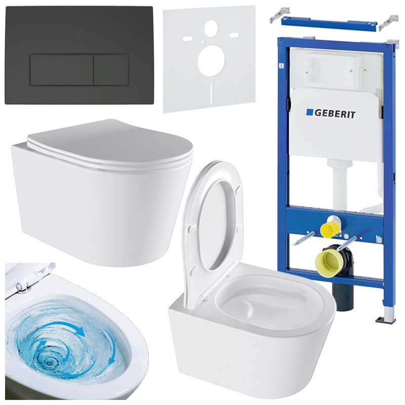 BPS-koupelny Podomítkový modul Geberit DuoFix s WC mísou EL-WH-03 + ovládací tlačítko Delta 50 černá mat