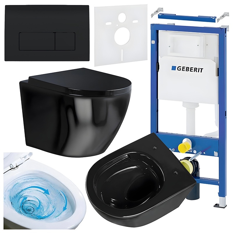 BPS-koupelny Podomítkový modul Geberit DuoFix s WC mísou FW-BL-TR-02 + ovládací tlačítko Delta 50 černá lesk