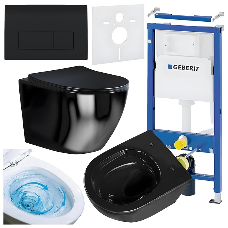 BPS-koupelny Podomítkový modul Geberit DuoFix s WC mísou FW-BL-TR-03 + ovládací tlačítko Delta 50 černá lesk