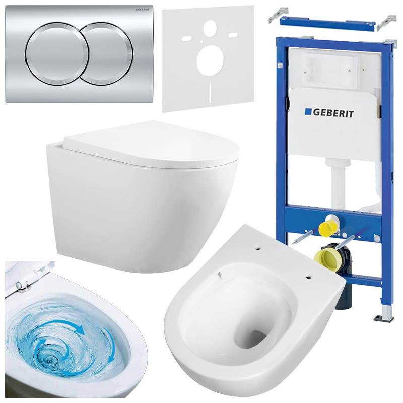 BPS-koupelny Podomítkový modul Geberit DuoFix s WC mísou FW-WH-TR-02 + ovládací tlačítko Delta 01 chrom