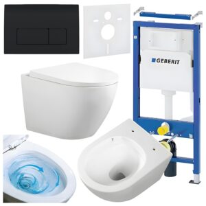 BPS-koupelny Podomítkový modul Geberit DuoFix s WC mísou FW-WH-TR-02 + ovládací tlačítko Delta 50 černá lesk