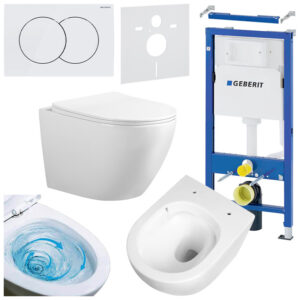 BPS-koupelny Podomítkový modul Geberit DuoFix s WC mísou FW-WH-TR-03 + ovládací tlačítko Delta 01 bílá
