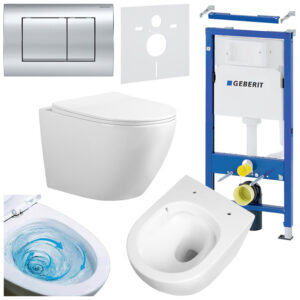 BPS-koupelny Podomítkový modul Geberit DuoFix s WC mísou FW-WH-TR-03 + ovládací tlačítko Delta 30 chrom