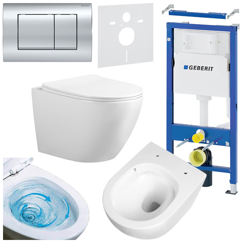 BPS-koupelny Podomítkový modul Geberit DuoFix s WC mísou FW-WH-TR-03 + ovládací tlačítko Delta 30 chrom