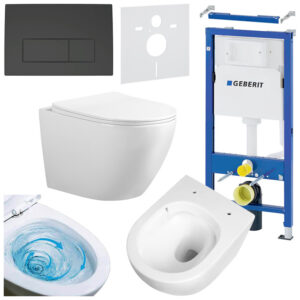 BPS-koupelny Podomítkový modul Geberit DuoFix s WC mísou FW-WH-TR-03 + ovládací tlačítko Delta 50 černá mat