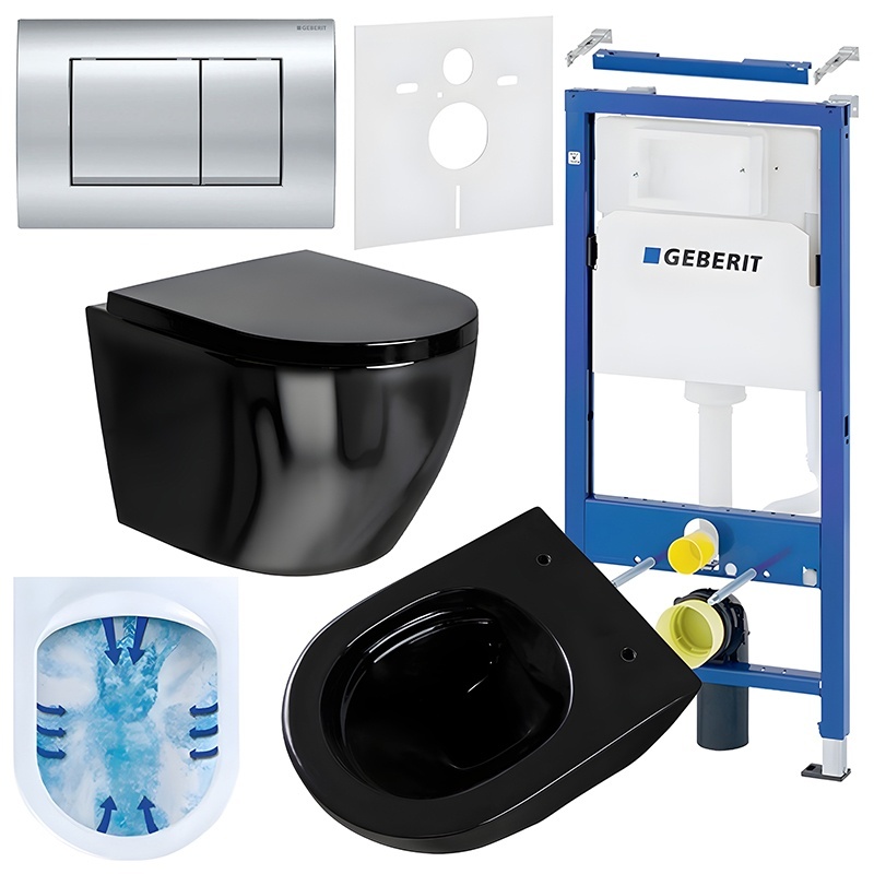 BPS-koupelny Podomítkový modul Geberit DuoFix s WC mísou MU-BL-RIM-02 + ovládací tlačítko Delta 30 chrom
