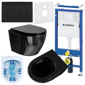 BPS-koupelny Podomítkový modul Geberit DuoFix s WC mísou MU-BL-RIM-02 + ovládací tlačítko Delta 50 černá lesk