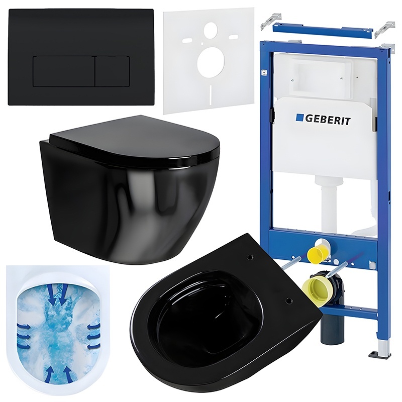 BPS-koupelny Podomítkový modul Geberit DuoFix s WC mísou MU-BL-RIM-02 + ovládací tlačítko Delta 50 černá lesk