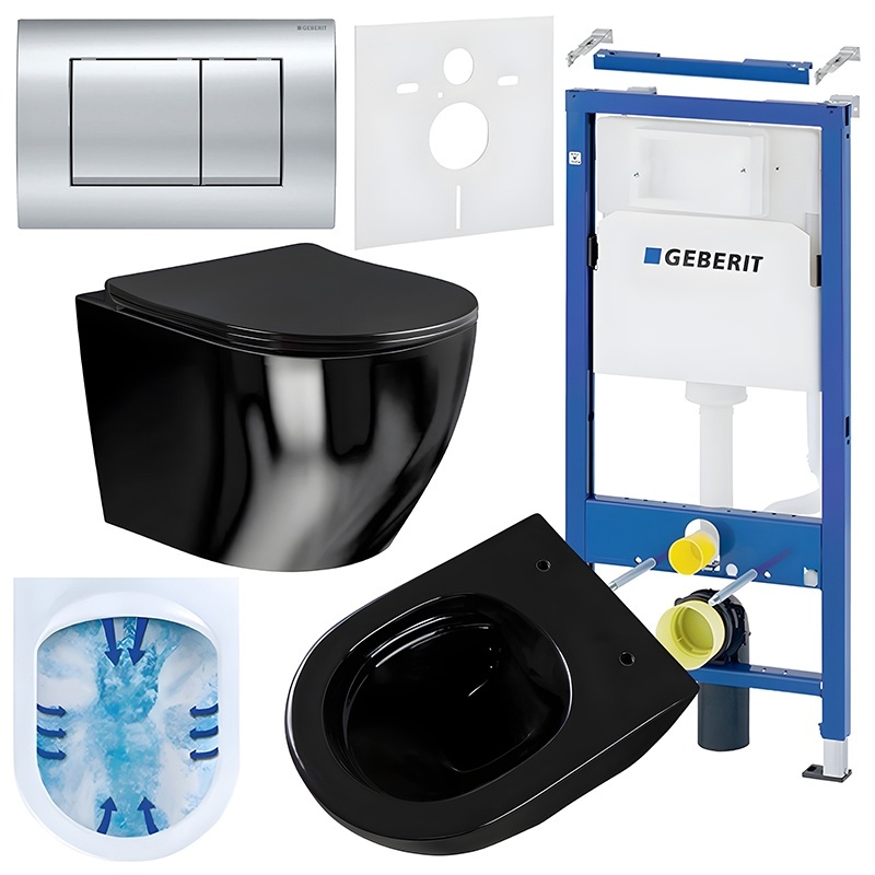 BPS-koupelny Podomítkový modul Geberit DuoFix s WC mísou MU-BL-RIM-03 + ovládací tlačítko Delta 30 chrom