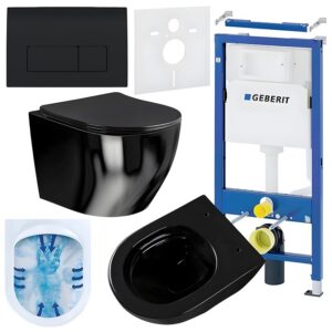 BPS-koupelny Podomítkový modul Geberit DuoFix s WC mísou MU-BL-RIM-03 + ovládací tlačítko Delta 50 černá lesk