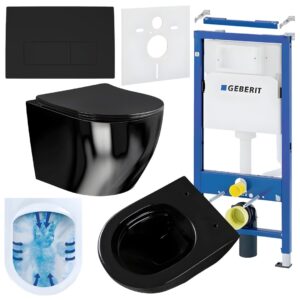 BPS-koupelny Podomítkový modul Geberit DuoFix s WC mísou MU-BL-RIM-03 + ovládací tlačítko Delta 50 černá mat