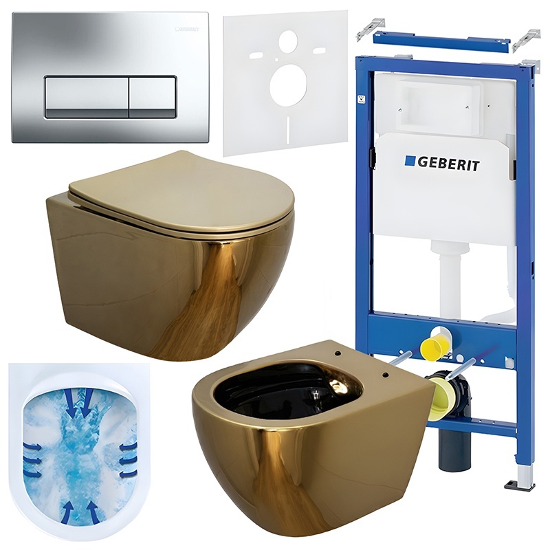 BPS-koupelny Podomítkový modul Geberit DuoFix s WC mísou MU-GL-BL-RIM-03 + ovládací tlačítko Delta 50 chrom