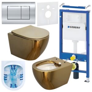 BPS-koupelny Podomítkový modul Geberit DuoFix s WC mísou MU-GL-WH-RIM-03 + ovládací tlačítko Delta 30 chrom