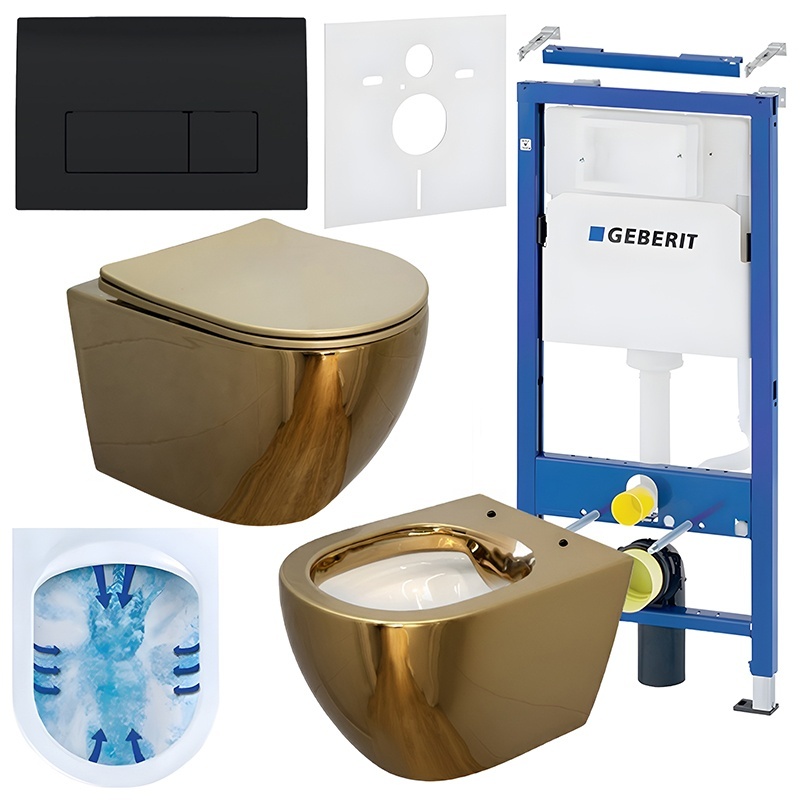 BPS-koupelny Podomítkový modul Geberit DuoFix s WC mísou MU-GL-WH-RIM-03 + ovládací tlačítko Delta 50 černá lesk