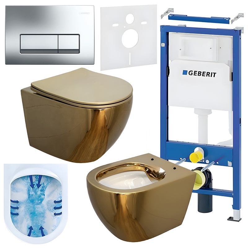 BPS-koupelny Podomítkový modul Geberit DuoFix s WC mísou MU-GL-WH-RIM-03 + ovládací tlačítko Delta 50 chrom