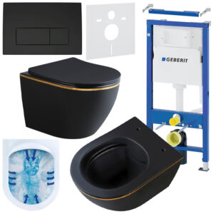 BPS-koupelny Podomítkový modul Geberit DuoFix s WC mísou MU-MTB-GL-RIM-03 + ovládací tlačítko Delta 50 černá mat