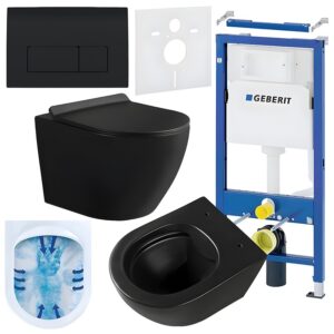 BPS-koupelny Podomítkový modul Geberit DuoFix s WC mísou MU-MTB-RIM-01 + ovládací tlačítko Delta 50 černá lesk