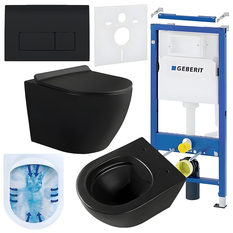 BPS-koupelny Podomítkový modul Geberit DuoFix s WC mísou MU-MTB-RIM-01 + ovládací tlačítko Delta 50 černá lesk