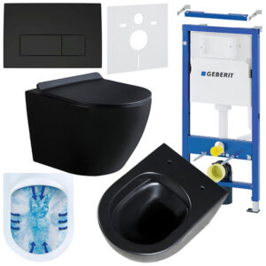 BPS-koupelny Podomítkový modul Geberit DuoFix s WC mísou MU-MTB-RIM-01 + ovládací tlačítko Delta 50 černá mat