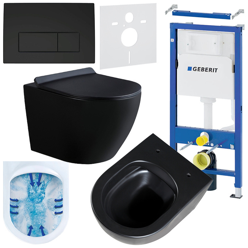 BPS-koupelny Podomítkový modul Geberit DuoFix s WC mísou MU-MTB-RIM-01 + ovládací tlačítko Delta 50 černá mat