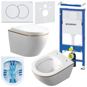 BPS-koupelny Podomítkový modul Geberit DuoFix s WC mísou MU-WH-GL-RIM-02 + ovládací tlačítko Delta 01 bílá