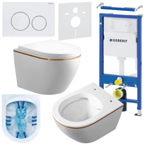 BPS-koupelny Podomítkový modul Geberit DuoFix s WC mísou MU-WH-GL-RIM-02 + ovládací tlačítko Delta 20 bílá