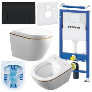 BPS-koupelny Podomítkový modul Geberit DuoFix s WC mísou MU-WH-GL-RIM-02 + ovládací tlačítko Delta 50 černá lesk