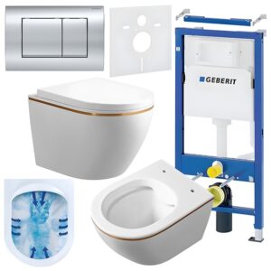 BPS-koupelny Podomítkový modul Geberit DuoFix s WC mísou MU-WH-GL-RIM-02 + ovládací tlačítko Delta 50 chrom