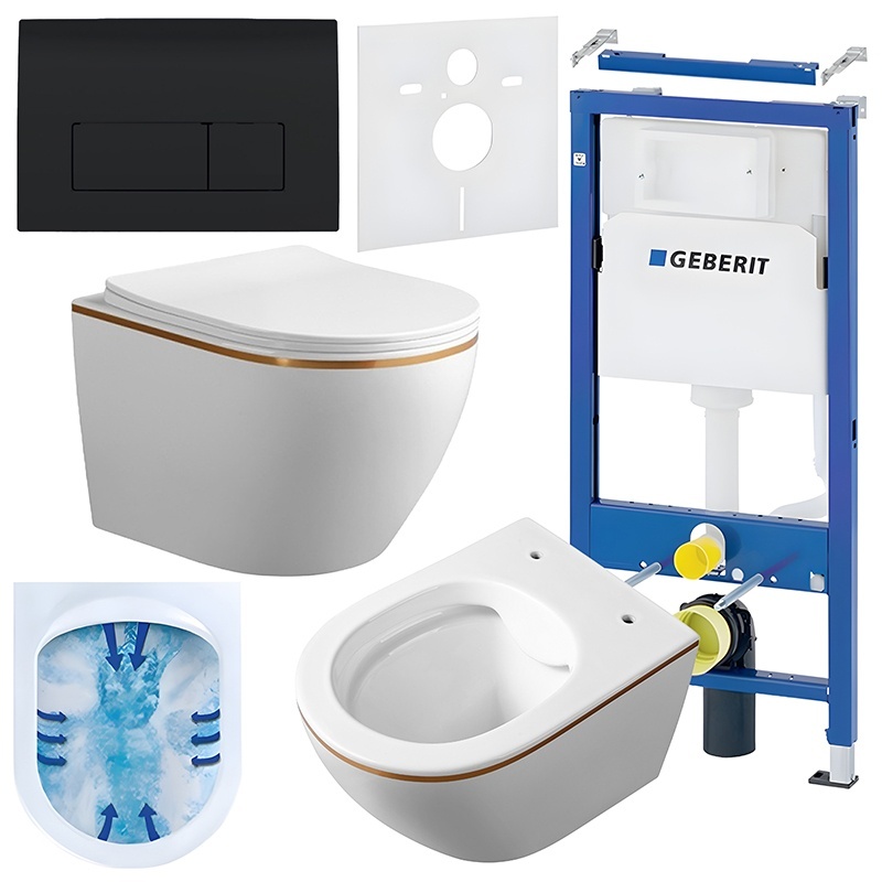BPS-koupelny Podomítkový modul Geberit DuoFix s WC mísou MU-WH-GL-RIM-03 + ovládací tlačítko Delta 50 černá lesk